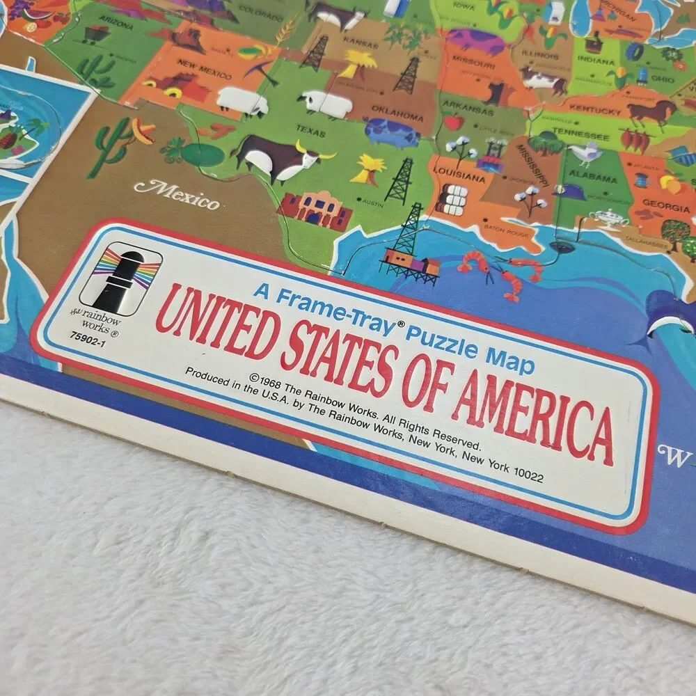 Vintage 1968 Rainbow Works USA‎ Frame Tray Puzzle Map Complete Educational